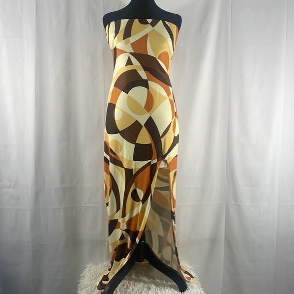 Brown multi colored,geometric shaped design maxi long tube dress,Large - Picture 14 of 14